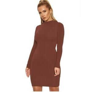 Naked Wardrobe Long Sleeve Brown Dress